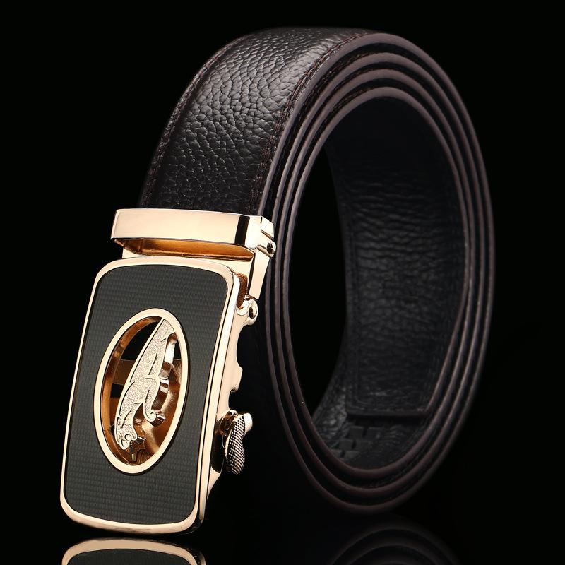 Brown Open Edge Cowhide Belt  Men's Real Cowhide Business Casual Automatic Buckle Belt