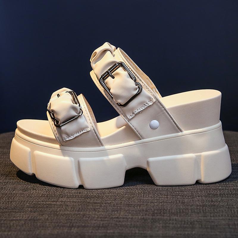 

Женские тапочки в стиле панк, лето 2022, босоножки на высоком каблуке на платформе, женские кроссовки с открытым носком на массивном каблуке, пляжные тапочки с пряжкой, женские 9 см