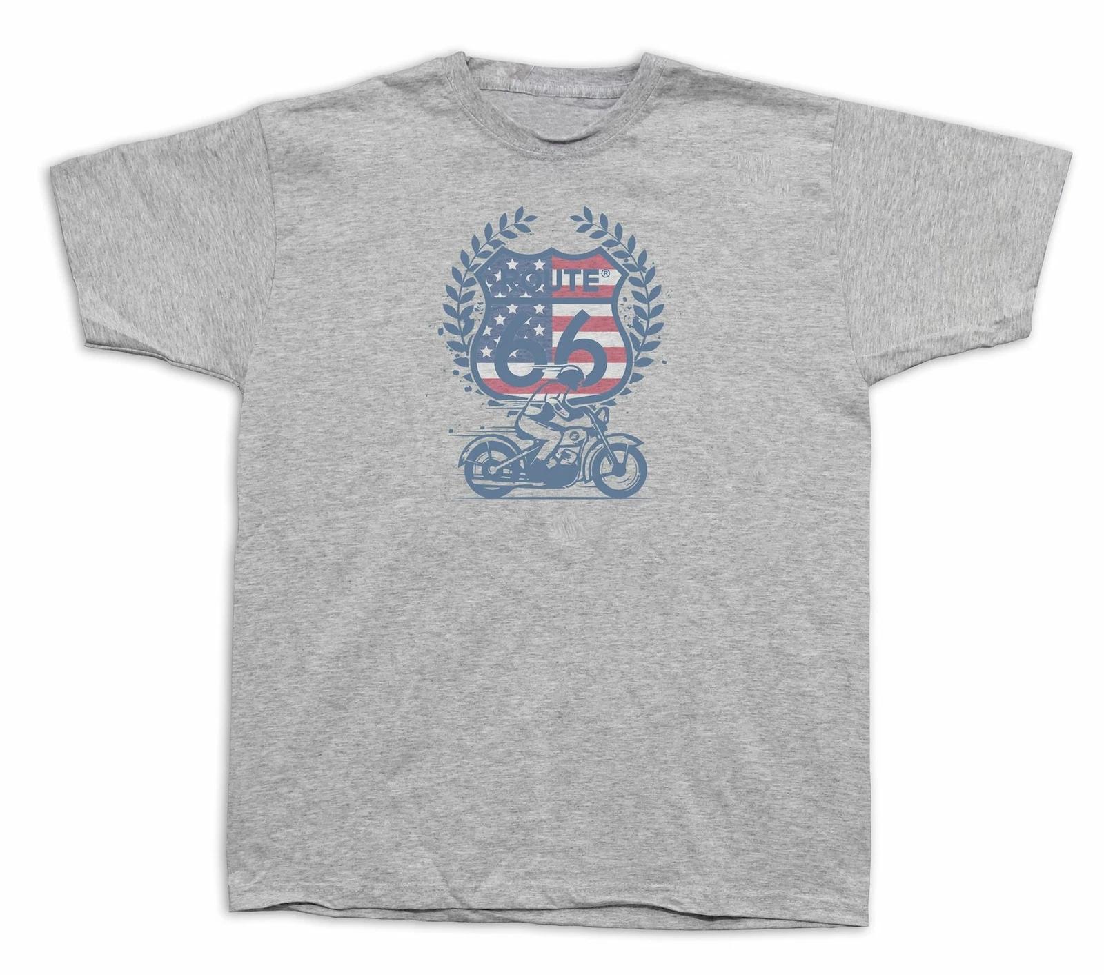 Motor cycle Route 66 highway Hot Rod Ride vintage man carage t shirt retro print S