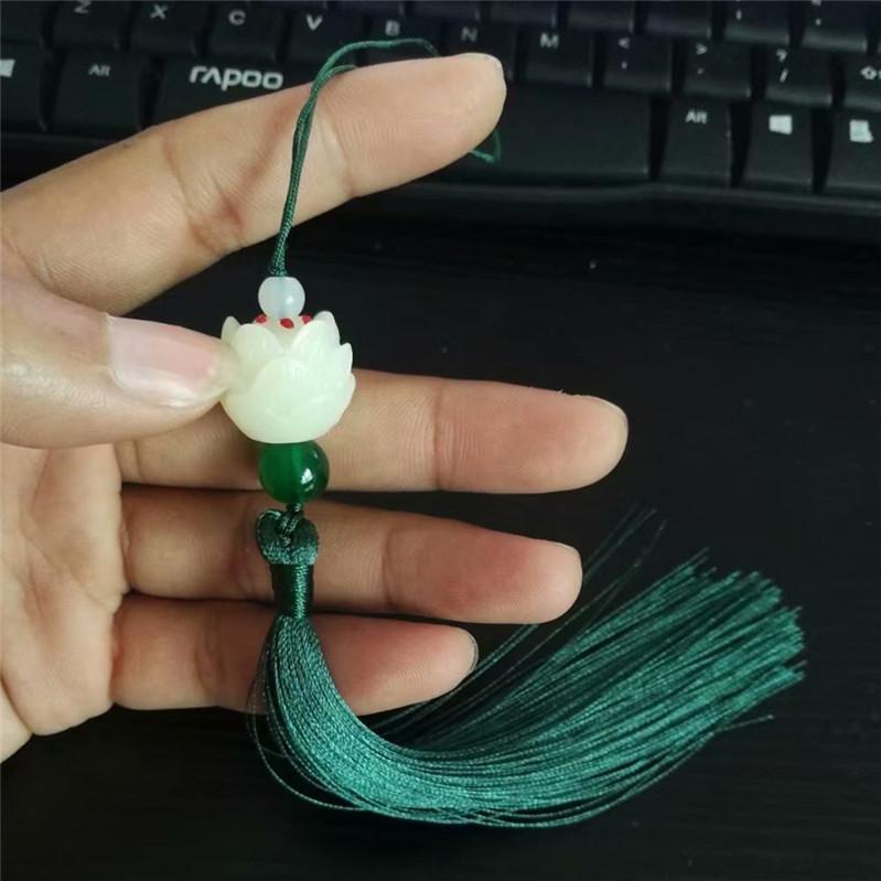 Imitation White Jade Lotus Tassel Pendant Chinese Knot Tassel Tassels Chinese Style Bookmark Fan Pendant Clothing Accessories