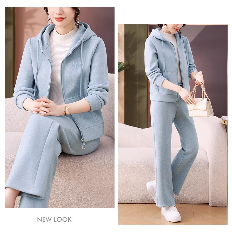 Brand Autumn/Winter Women's Plus Velvet Fashionable Hoodie Two-Piece Sportswear Suit