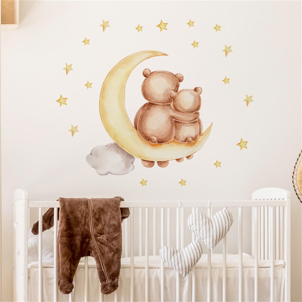 Moon Cloud Big Wall Stickers For Kids Rooms Boys Stars Large Wall Stickers For Children's Room Bear Bedroom Decoration