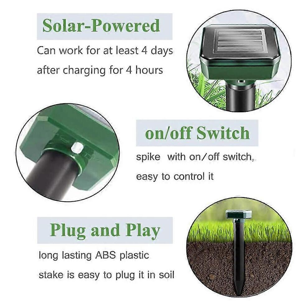Solar Sonic Mole Repellent,4 Pack,Ultrasonic & Solar Powered Repellent for Outdoor, Groundhog Repellent Snake Rodent Gopher Spikes Chaser Pest Control