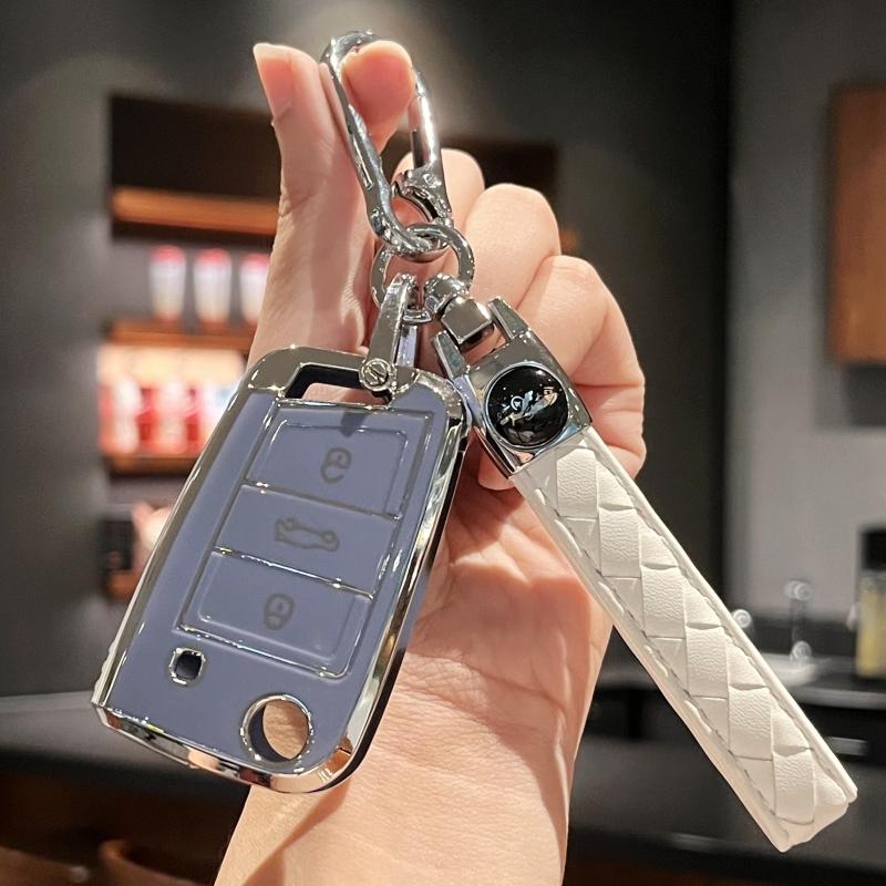 Autoschlüsseletui, Schlüsselanhänger mit Schlüsselanhänger für VW Volkswagen Golf 7 MK7 Tiguan MK2, für SEAT Ateca Leon FR 2 Ibiza, für Skoda