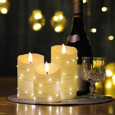 3pcs Flameless LED Candles Lights Simulation Flickering Pillar Candles Tealight with String Lights for Halloween Wedding Decor
