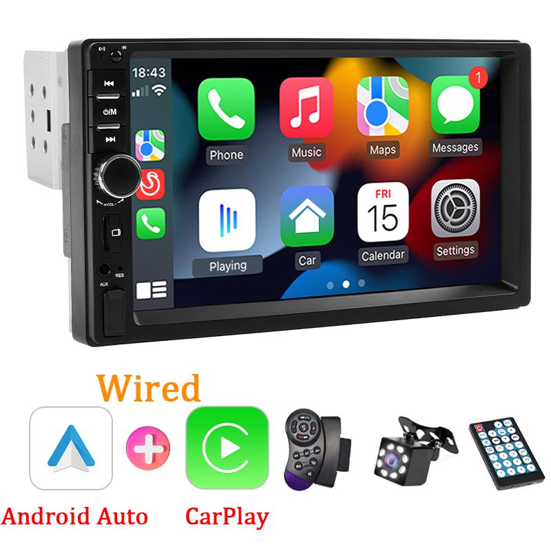 

Carplay Android Auto7 дюймов 1 Din автомобильный радиоприемник MP5 мультимедийный плеер сенсорный экран FM ISO вход питания Aux USB Mirror Link Universal A