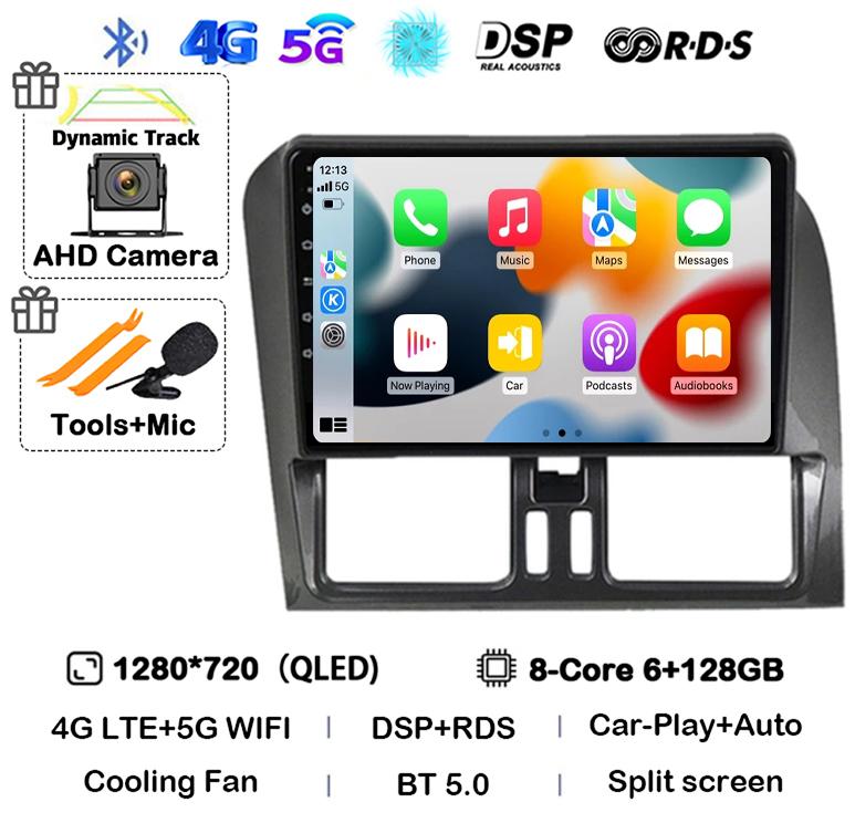 Android 14 Carplay Auto For Volvo XC60 2009-2017 Car Radio Multimedia GPS Navigation Video Player Autoradio Stereo Head Unit DSP