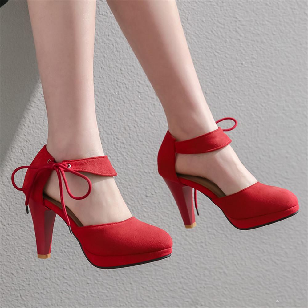 Fashion Spring Autumn New Ladies Platform Mary Janes Pumps Fashion Lace Bow Thick High Heels Women's Party Wedding Flock Woman Shoes