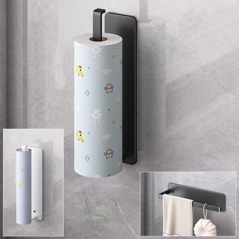 Kitchen Paper Roll Rack Plastic Wrap Holder Carbon Steel Material Dishwasher Rack Self Adhesive Sink Storage Rack