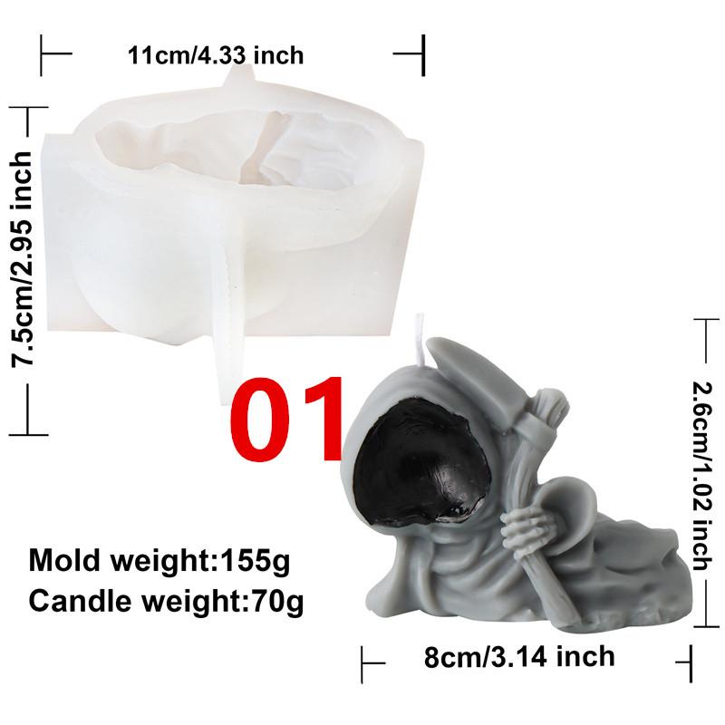 Robe Death Scythe Evil Reaper Silicone Mold DIY Halloween Skull Horror Party Make Plaster Resin Scented Candles Home Decor