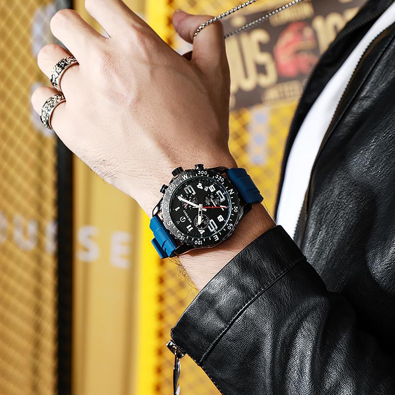Mens Watches Colorful Sport Watch Luxury Men Quartz Wrist Watches Chronograph Male Clock Chronograph Silicone Watch