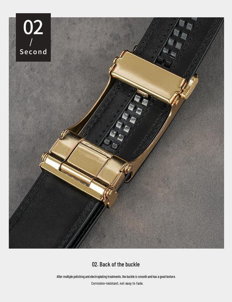 Men's Genuine Leather Automatic Buckle Cowhide Belt - Business Casual Style