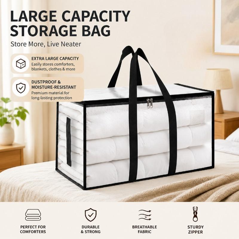 1Pc Heavy-Duty Waterproof Moving Storage Bag With Reinforced Handles And Zipper, Transparent Foldable Organizer Bag With Mesh Sides For Easy Viewing
