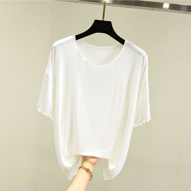 

Модальные топы с коротким рукавом Женские летние внутренние базовые футболки с рукавом до середины плеча, больших размеров, легко сочетаемые, облегающие, повседневные футболки с круглым вырезом White L (Recommendation 50.00 kg-60.00 kg