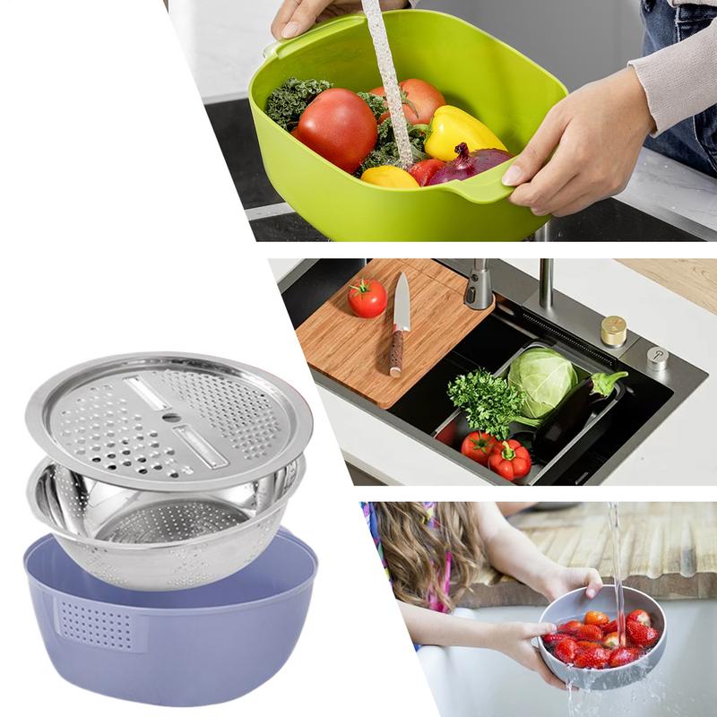 1Pcs Stainless Steel Kitchen Food Cleaning Basin Innovative design Large Capacity grater basin Strainer Bowl efficient tool