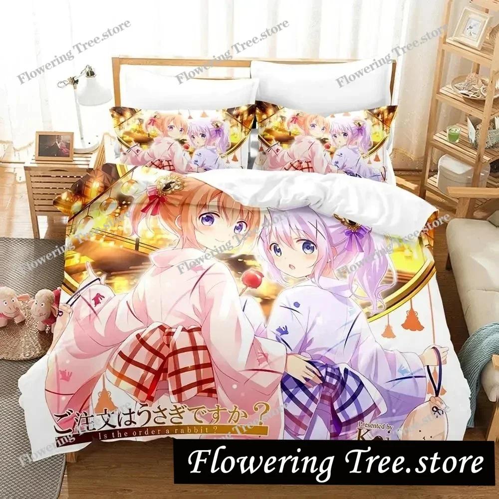 Anime Is the Order a Rabbit Bedding Set Duvet Cover Bed Set Quilt Cover Pillowcase Comforter king Queen Size Boys Adult029