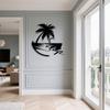 Tropical Paradise Metal Wall Art Palm Tree Ocean Moon Iron Artwork Home Living Room Bedroom Decor Coastal Farmhouse Hanging Ornament