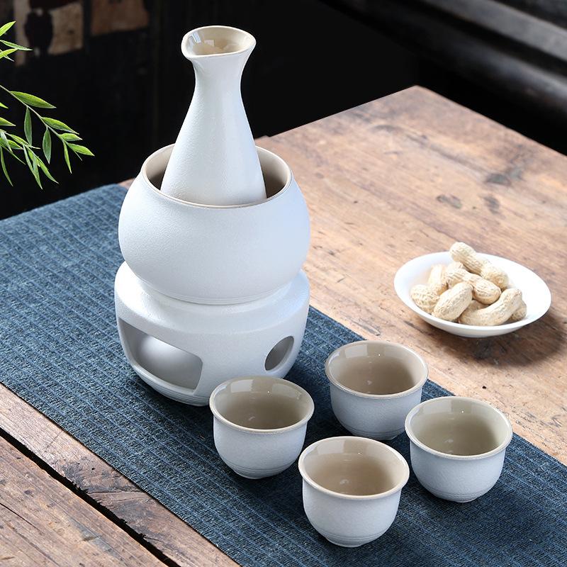 Ceramic Sake Set Cups  with Warmer Keep Sake Storage Gift Box,  Traditional Porcelain Pottery Hot Saki Drink