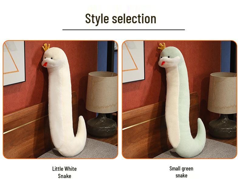 S-Shaped Green and White Snake Plush Pillow - Leg-Clamping Side Sleeper and Backrest Pillow