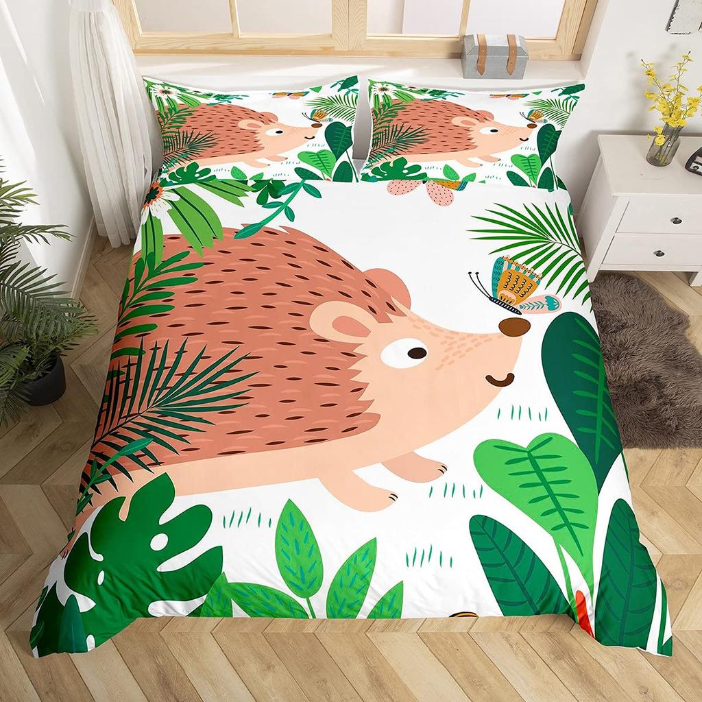 Cartoon Hedgehog King Queen Duvet Cover Rainbow Iridescent Bedding Set For Kids Girls Boys Starry Sky Animal 2/3PCS Quilt Cover