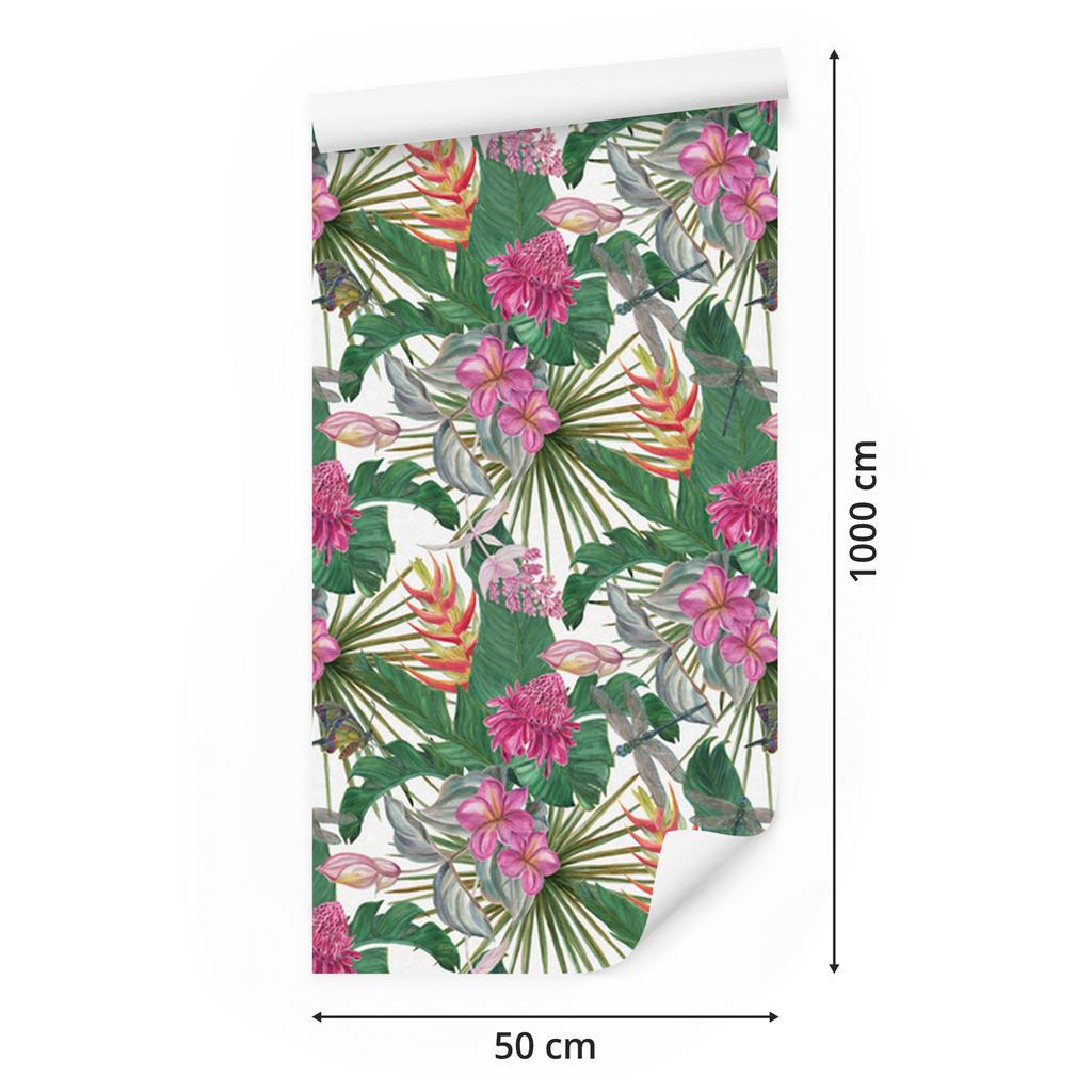 Wallpaper Beautiful Leaves Exotic Flowers for Living Room and Bedroom 50x1000