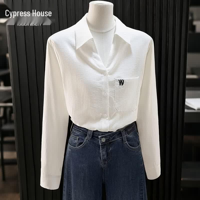 

Women s Embroidered Polo Collar Long Sleeve Shirt M