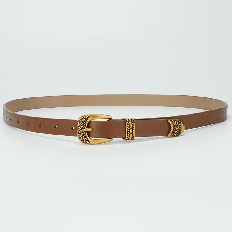 Women's Genuine Leather Belt Smooth Buckle Women's Thin Belt Fashionable Jeans Casual Pants Dress Decorative Skirt Women