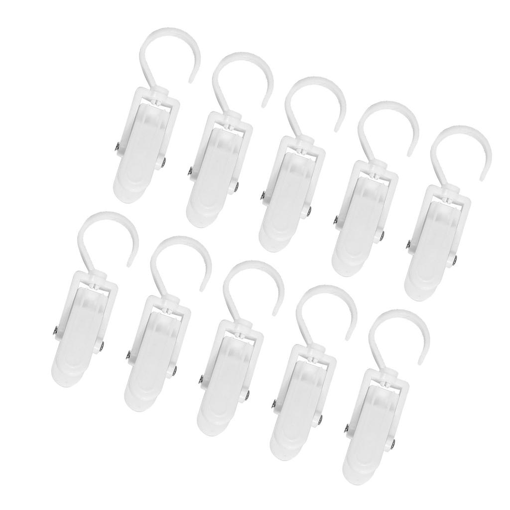 10pcs Clothes Hook Clips Multi Purpose Strong Load Bearing Rotatable Plastic Hat Hanging Clips for Socks Curtains White