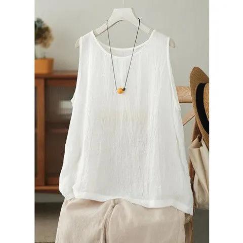 Literary and casual cotton and linen sling vest spring and summer new large size loose top inside and outside, sleeveless t-shirt women