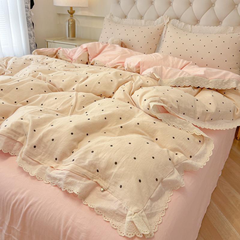 Lace Lace Bedding Four-piece Set Soft Skin-friendly Breathable Washed Sheets Quilt Cover Pillowcase