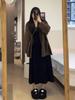 Plus Size 200 Jin Autumn Winter Slimming Cardigan Dress Set with Waist Cinched Long Skirt for Women