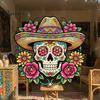 Removable PVC Holiday Murals Flower Skull Wall Sticker, Day of The Dead Decorative Customizable Vinyl Graphics Decals, Waterproof Stickers for Windows