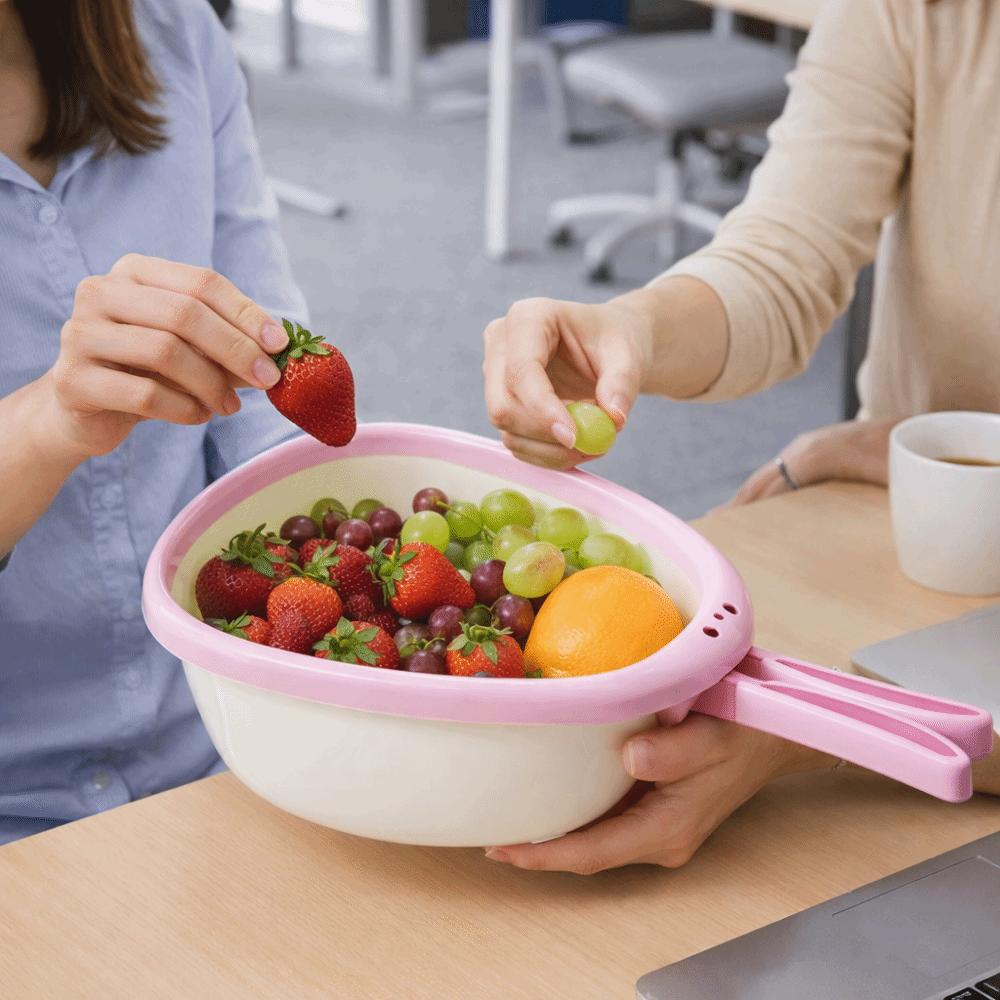 Practical Rabbit Shape Fruit Drain Basket Cute Cartoon Storage Basket Folding Handle Kitchen Colander Household Decor