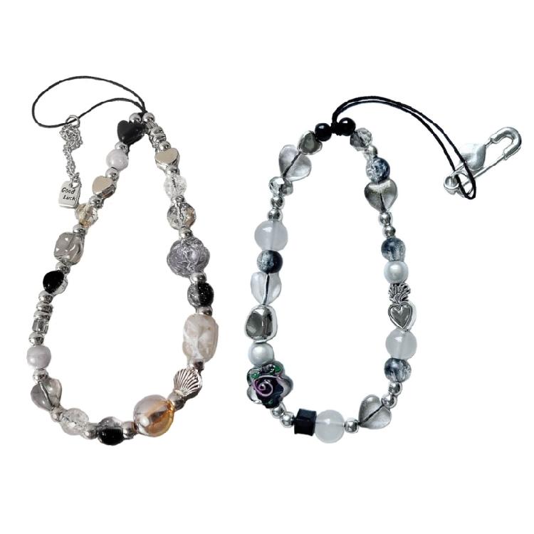 Elegant Flower Bead Pendant Accessory Y2K Heart Phone Charm Strap Hangings Charm