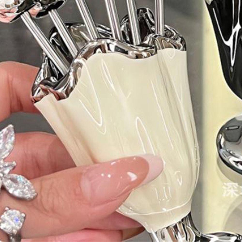 6Pcs INS Dessert Forks with Holder Stainless Steel Fruit Picks Storage Jar Set  Party Supplies