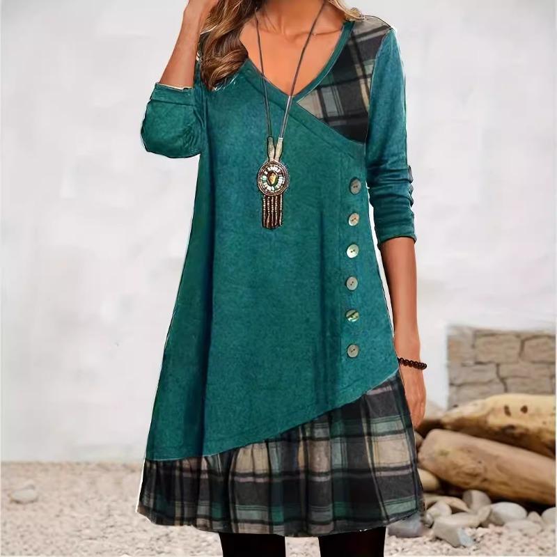 

Женское платье с длинным рукавом и V-образным вырезом, свободное, элегантное и удобное, женская длинная юбка в клетку, осень Z053 XL