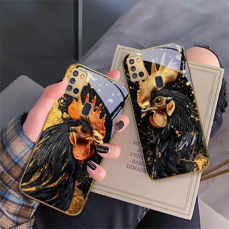 Brave Golden Rooster For Samsung A 31 32 A33 A34 35 14 A15 13 A16 25 26 50 52 53 54 55 56 70 71 72 73 Golden glass phone case