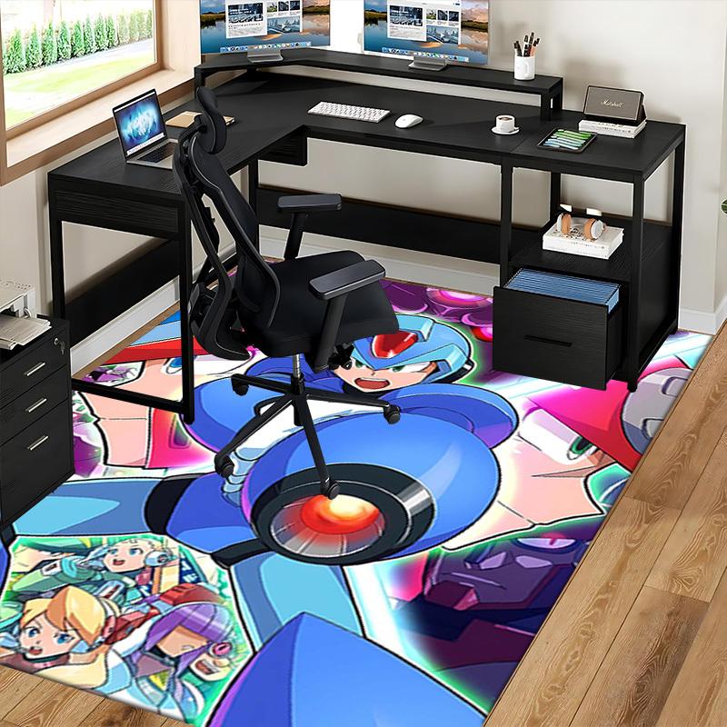 1pc Mega Man Anime Cartoon Design Office Chair Mat Non-Slip Carpet for Home Decor, Suitable for All Seasons, Ideal As a Gift for Fans.Y032