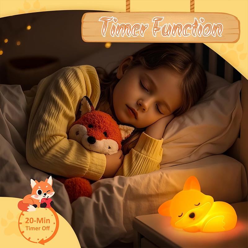 Fox Night Light Rechargeable Squishy Dimmable Nightlight, LED Novelty Animal Toy Cute Stuff, Baby Tollders Room Décor