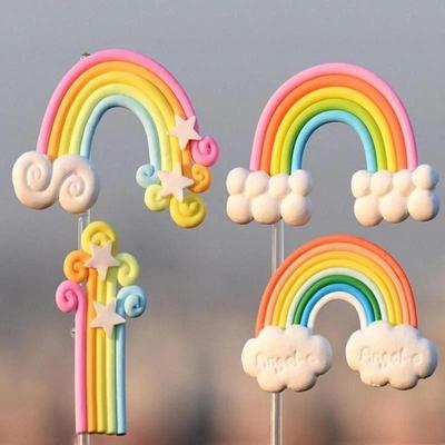 Gökkuşağı Pasta Süsleme Yıldız Bulut Mini Renkli Peri Bahçesi Teraryum Figürin Dekor Seti pasta süsü doğum günü dekorasyonu