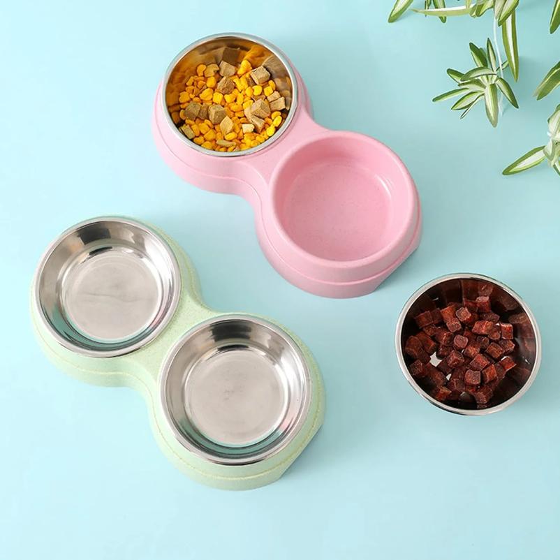 קערות כפולות לחיות מחמד מזין למזון ומים לכלבים קערת שתייה לחיות מחמד מנירוסטה מזין לחתול גור ציוד האכלה אביזרים לכלבים קטנים