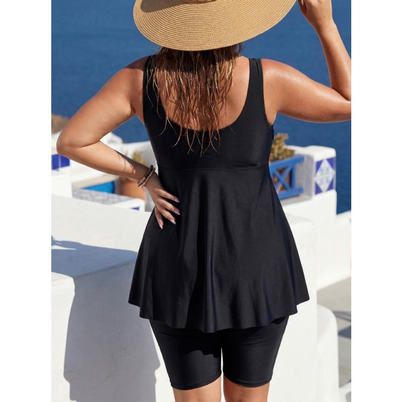 Plus Size Women S Two Piece Tankini Swimwear Black Print