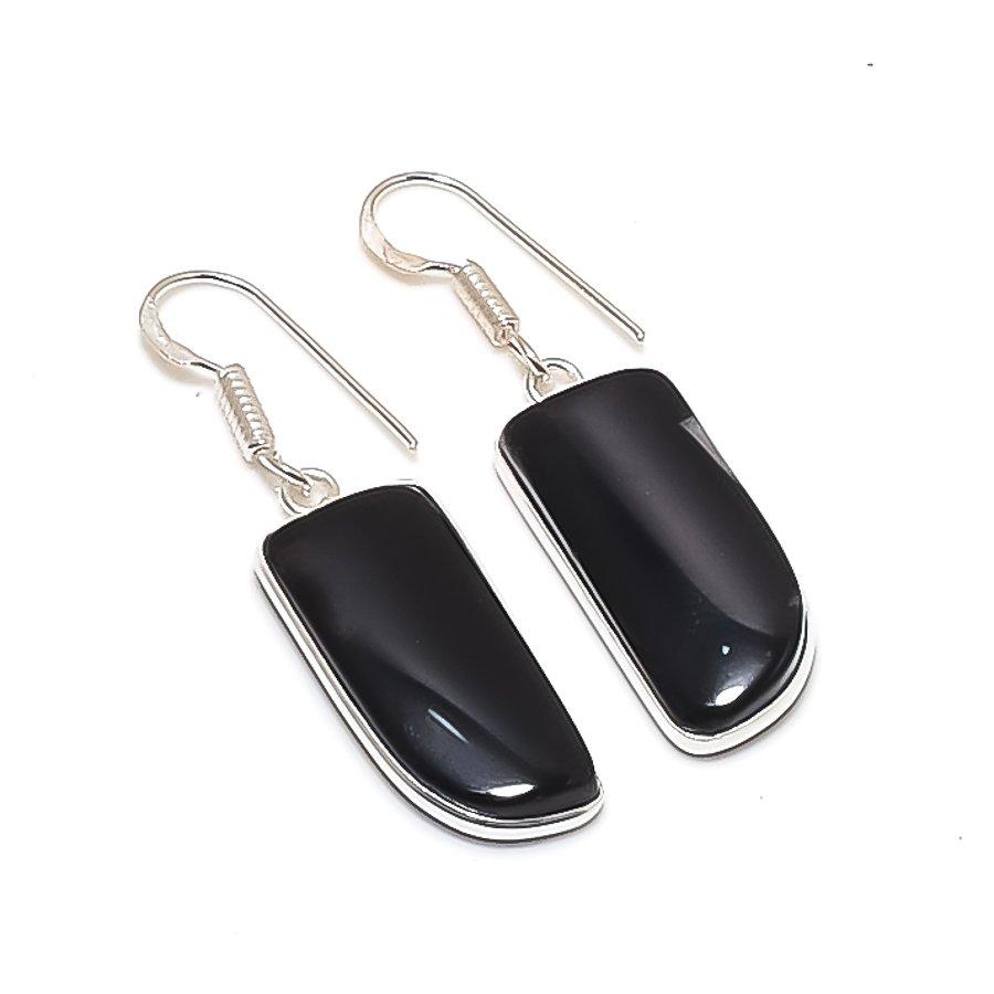 

Натуральный черный оникс Драгоценный камень 925 пробы Стерлинговое серебро Украшение Серьга 1,65 AE-12075