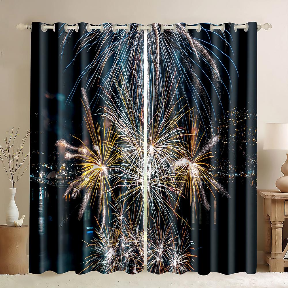 Günstige kundenspezifische 3D-gedruckte Feuerwerk 2 Stück dünne Fenstervorhänge Drapierungen für Wohnzimmer Schlafzimmer Heimdekoration Kostenloser Versand