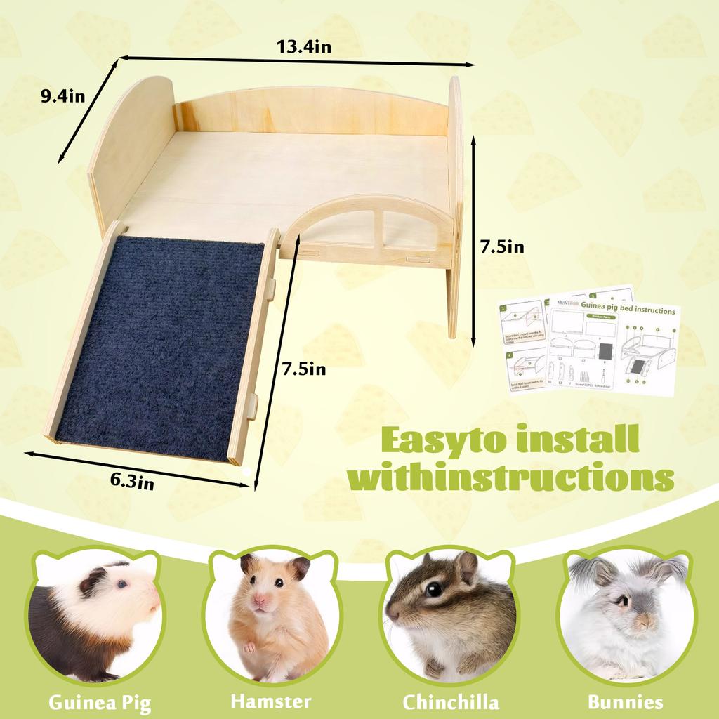 Wooden Small Animal Bed Washable Guinea Hideout Platform Reusable Multi-Level Guinea Pig Castle for Hamsters Bunny Chinchillas