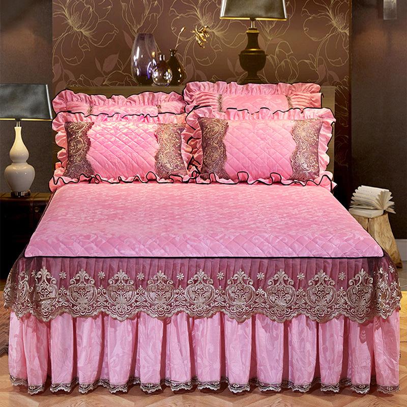 European Style Bed Skirt Lace Velvet Quilted Bedspread Autumn and Winter Thick Warm Fitted Sheet