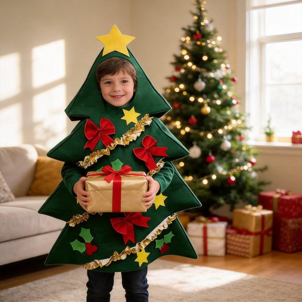 Christmas Tree Costume Set With Bow For Cosplay Holiday Parties