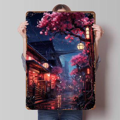 Tokyo Anime Sakura Street Printing Poster Customized Retro Wall Art Vintage Metal Signs for Room Bathroom Decor Home Decorations