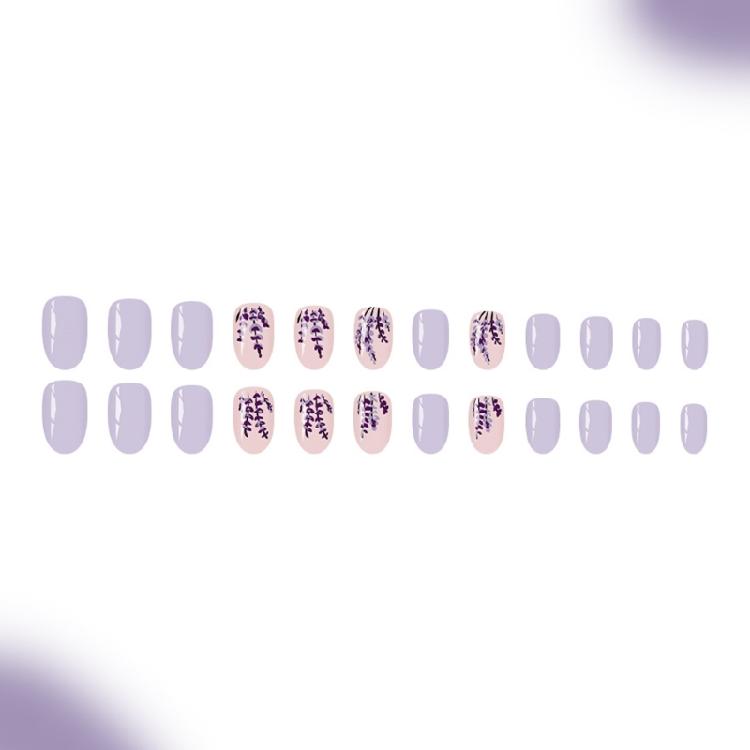 24Pcs Glossy False Nail Purple French Design Short Artificial Nail Winter Party Wear Classical French Design Long Wear