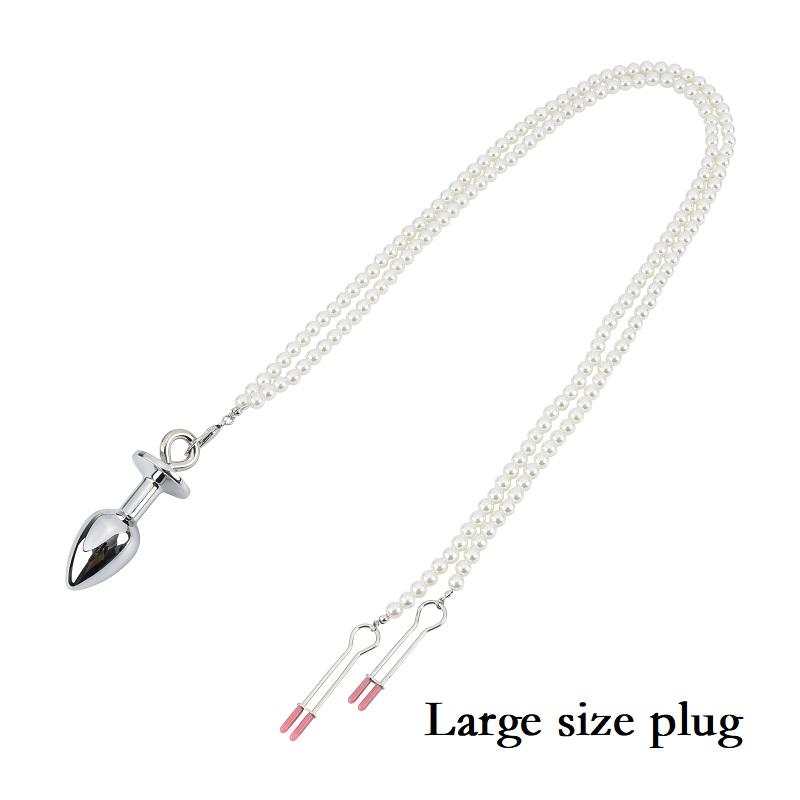 Small Medium Large Anal Beads Butt Plug Pearl Nipple Clamps Set With Chain Metal Breast Clip Bondage Slave Couple Game Sex Toy